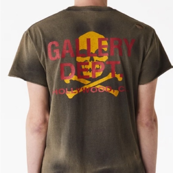 Gallery Dept Tops - Gallery Dept Olive Green Tee with Red and Yellow Print